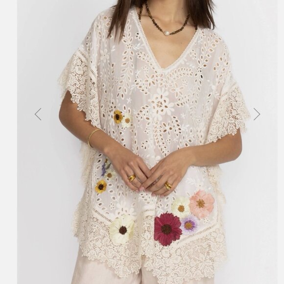 JOHNNY WAS Ferney Eyelet Lace Poncho Top - Picture 3 of 9